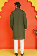 Olive Cotton Silk Sequins Embroidered Designer Kurta Pajama Set - Function Wear VA