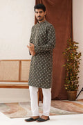 Olive Viscose Rayon Embroidered Designer Kurta Pajama Set - Traditional Wear VA