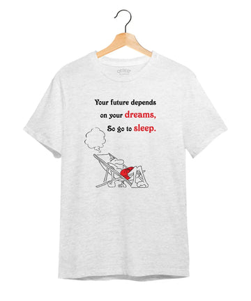 "On Your Dreams" Printed T-Shirt – Premium Round Neck - White Melange - 100% Cotton Offbeat