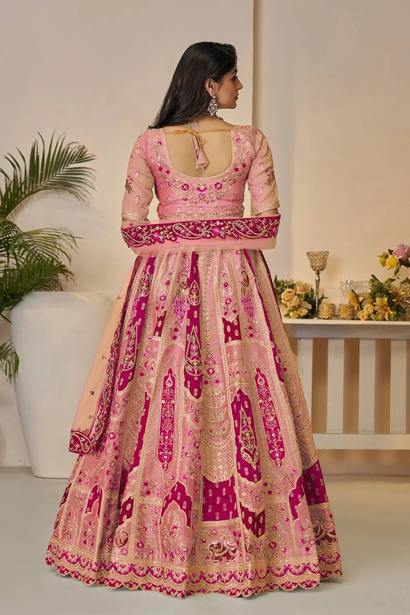 Orange Banarasi silk lehengas with Sequin & Zari Work KSR
