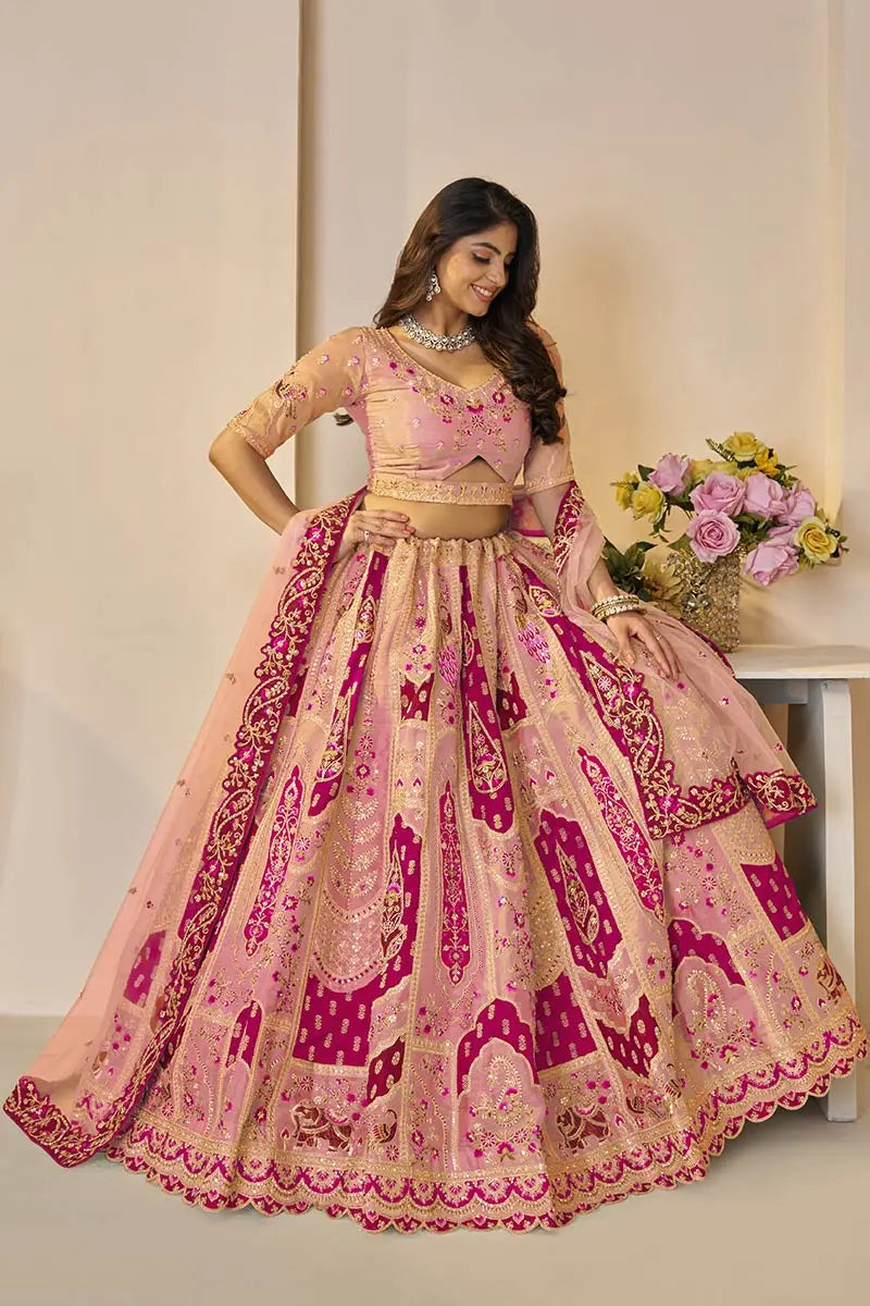 Orange Banarasi silk lehengas with Sequin & Zari Work KSR