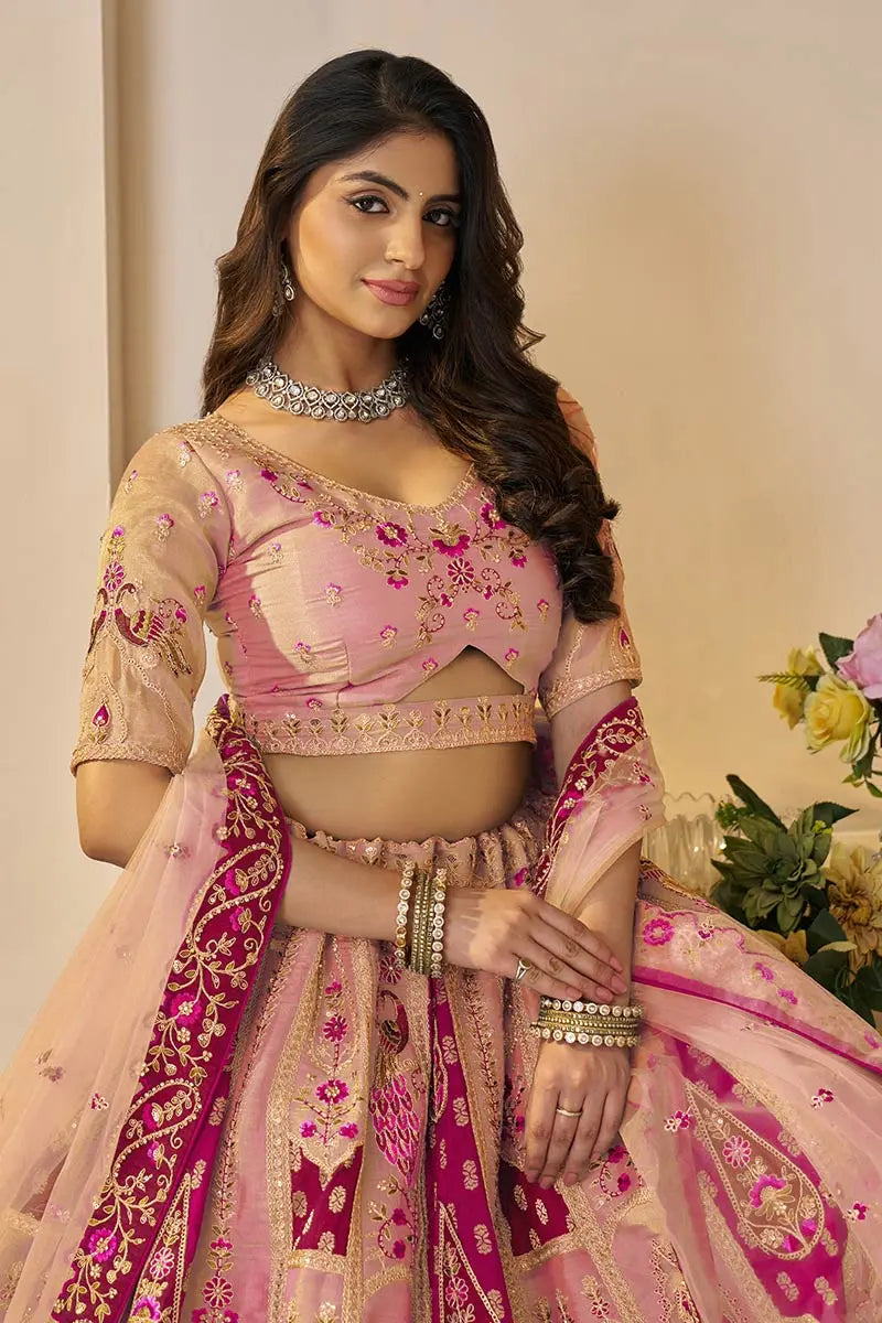 Orange Banarasi silk lehengas with Sequin & Zari Work KSR