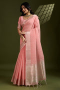 Delicate Peach Soft Silk Light Weight Saree Golden Border PR