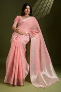 Delicate Peach Soft Silk Light Weight Saree Golden Border PR