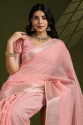 Delicate Peach Soft Silk Light Weight Saree Golden Border PR