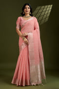 Delicate Peach Soft Silk Light Weight Saree Golden Border PR