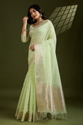 Delicate Pista Green Soft Silk Light Weight Saree Golden Border PR