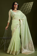 Delicate Pista Green Soft Silk Light Weight Saree Golden Border PR