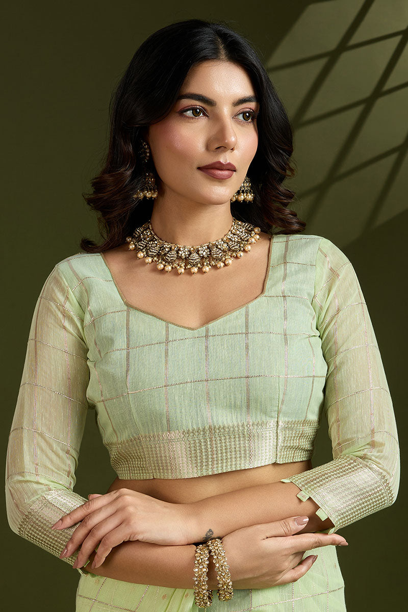 Delicate Pista Green Soft Silk Light Weight Saree Golden Border PR