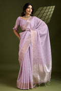 Delicate Purple Soft Silk Light Weight Saree Golden Border PR