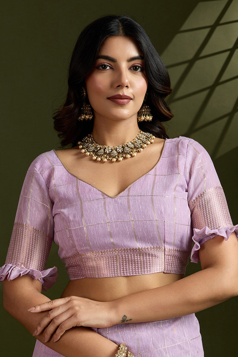 Delicate Purple Soft Silk Light Weight Saree Golden Border PR