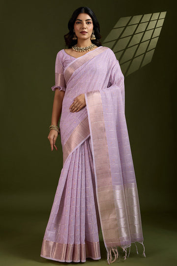 Delicate Purple Soft Silk Light Weight Saree Golden Border PR