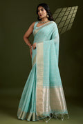 Delicate Sea Green Soft Silk Light Weight Saree Golden Border PR