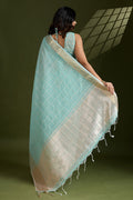 Delicate Sea Green Soft Silk Light Weight Saree Golden Border PR