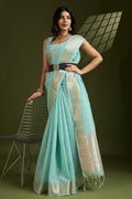 Delicate Sea Green Soft Silk Light Weight Saree Golden Border PR