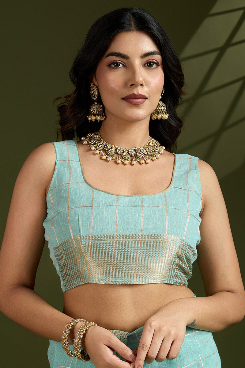Delicate Sea Green Soft Silk Light Weight Saree Golden Border PR