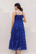 Dark Blue Fully Flared Garden Tiered Floral Sleeveless Maxi Dress PR