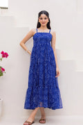Dark Blue Fully Flared Garden Tiered Floral Sleeveless Maxi Dress PR