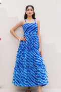 Sky Blue Fully Flared Garden Tiered Floral Sleeveless Maxi Dress PR