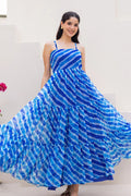 Sky Blue Fully Flared Garden Tiered Floral Sleeveless Maxi Dress PR