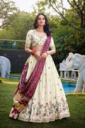 Ivory Embroidered Floral Lehenga Set with Plum Dupatta PR