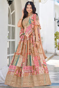 Patchwork Pastel Embroidered Lehenga Set with Cape-style Dupatta PR