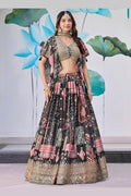 Designer Printed Embroidered Black Lehenga Set for Festivals PR
