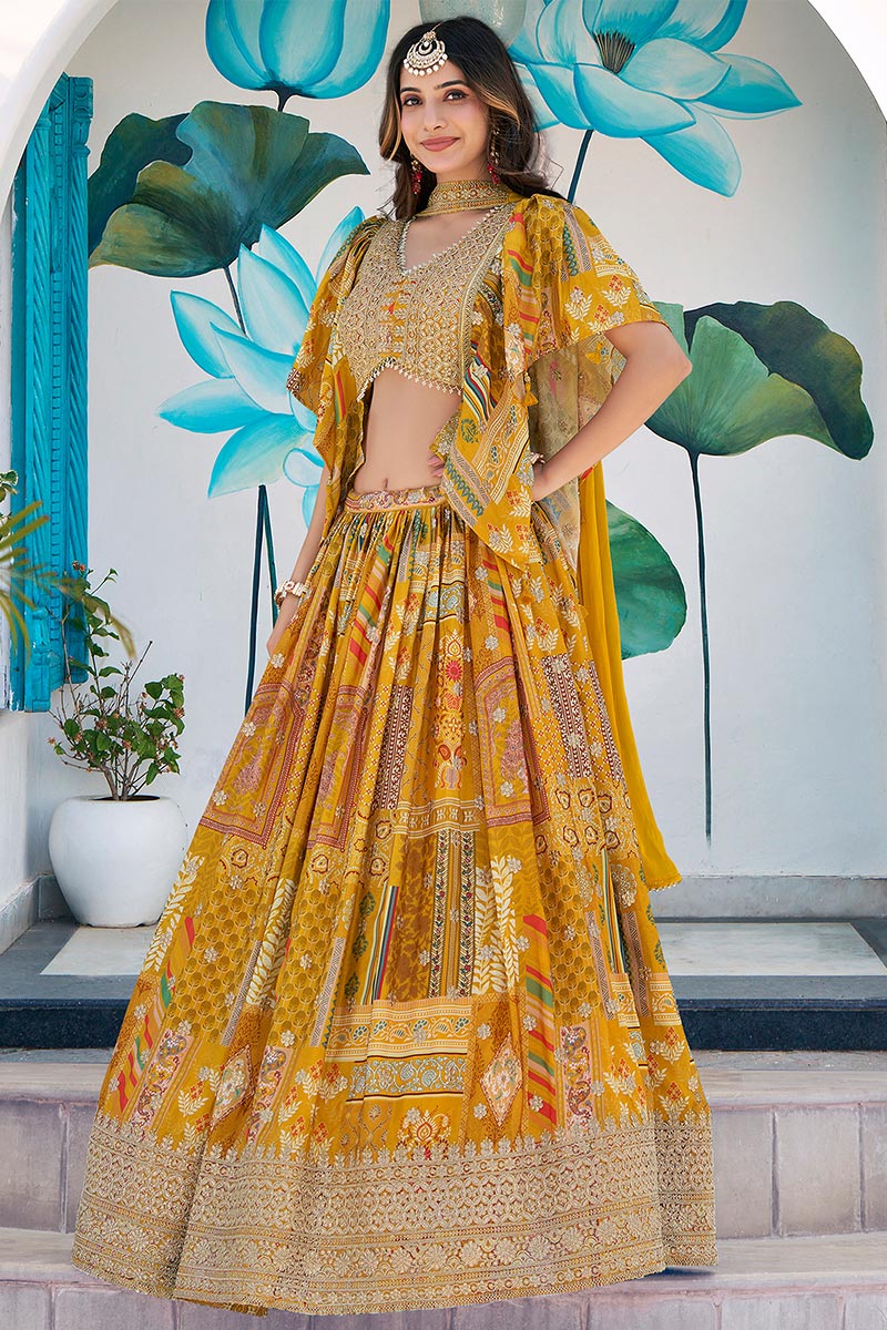 Yellow Printed Lehenga for Mehendi, Sangeet & Festive Functions PR