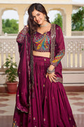 Royal Wine Colour Embroidered Plum Lehenga Set PR