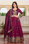 Royal Wine Colour Embroidered Plum Lehenga Set PR
