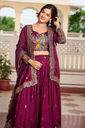 Royal Wine Colour Embroidered Plum Lehenga Set PR
