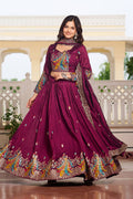 Royal Wine Colour Embroidered Plum Lehenga Set PR