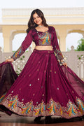 Royal Wine Colour Embroidered Plum Lehenga Set PR