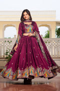 Royal Wine Colour Embroidered Plum Lehenga Set PR