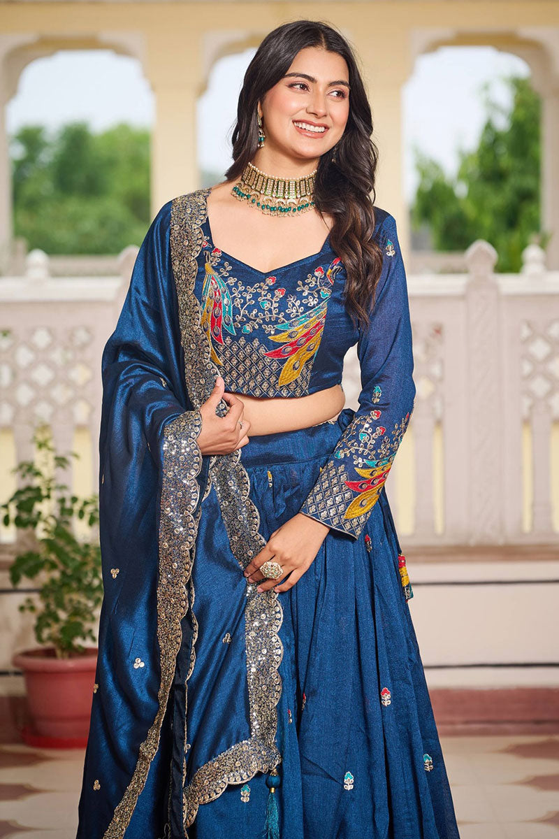 Party & Reception Wear Designer Embroidered Rama Blue Leheng PR