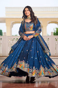 Party & Reception Wear Designer Embroidered Rama Blue Leheng PR