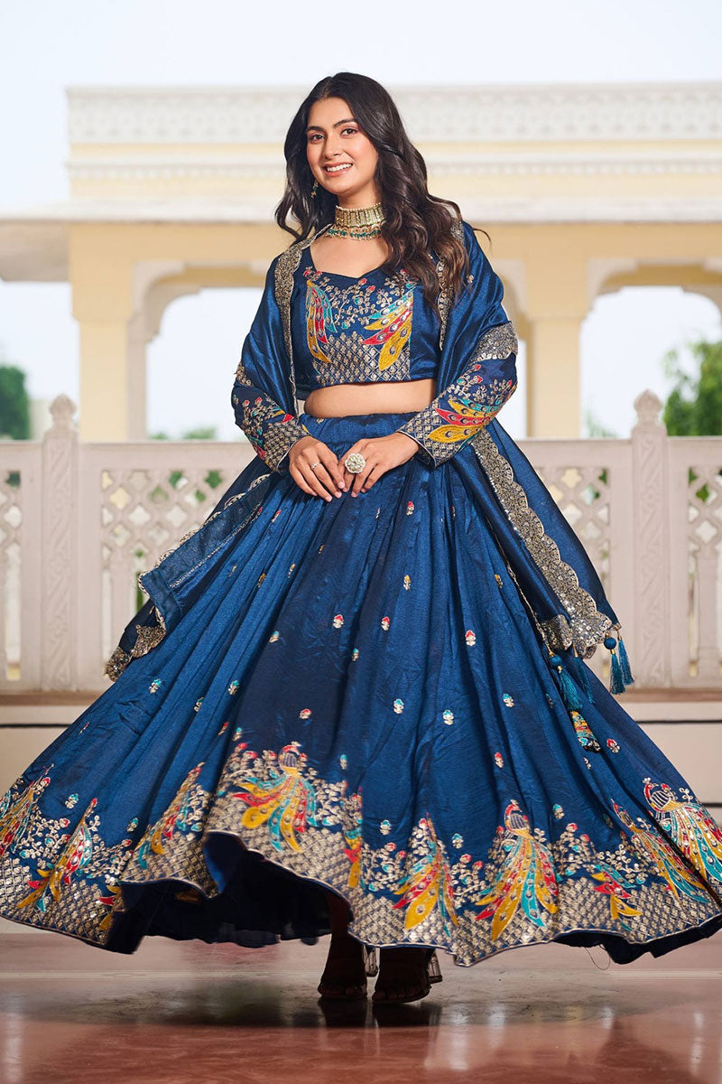 Party & Reception Wear Designer Embroidered Rama Blue Leheng PR