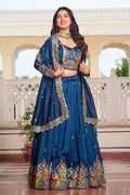 Party & Reception Wear Designer Embroidered Rama Blue Leheng PR