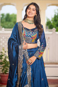Party & Reception Wear Designer Embroidered Rama Blue Leheng PR