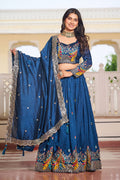 Party & Reception Wear Designer Embroidered Rama Blue Leheng PR