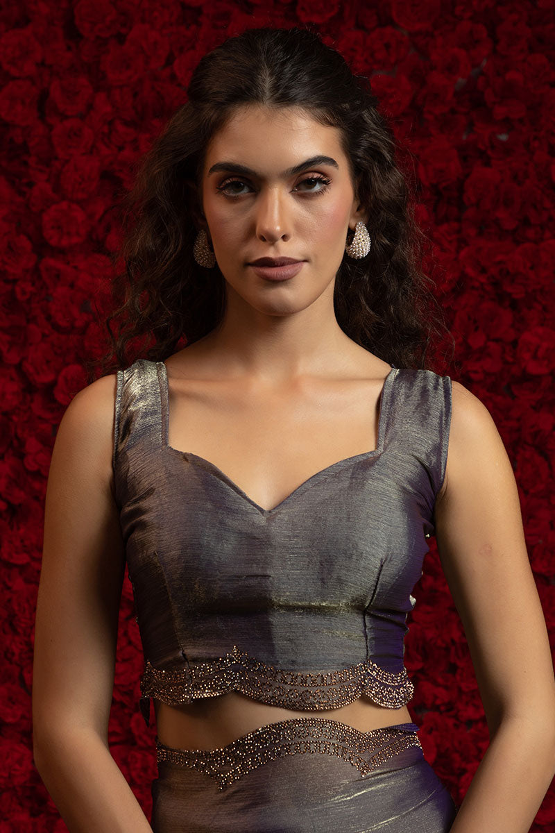 Grey Saree – Elegant Metallic Sheen with Delicate Embellishment PR