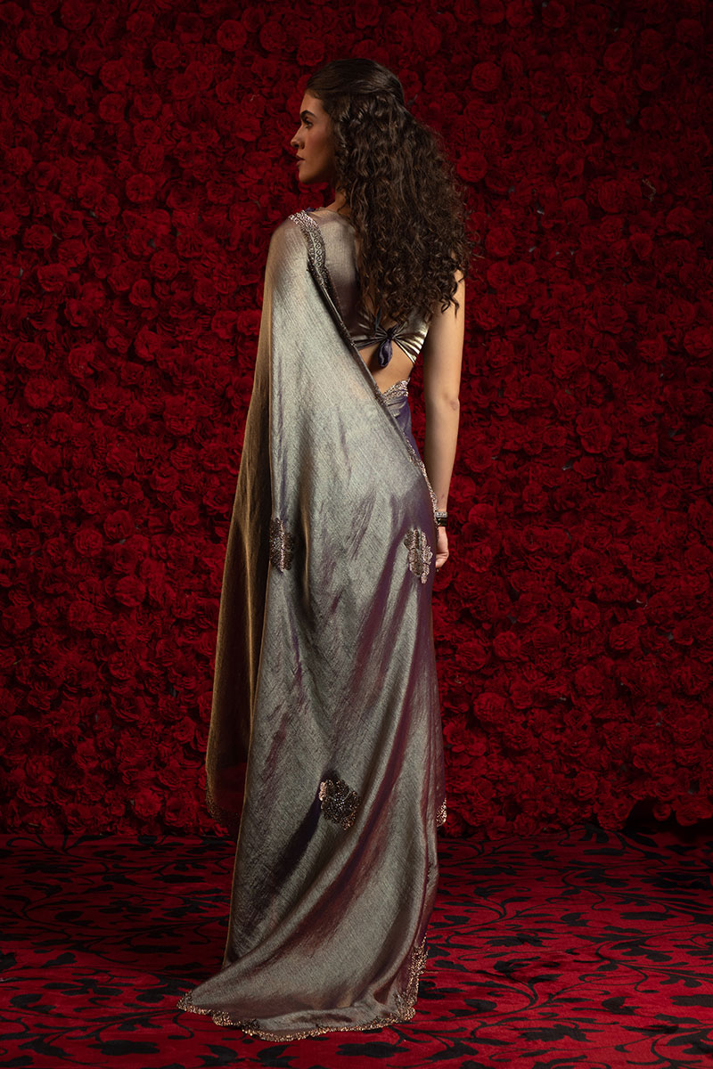 Grey Saree – Elegant Metallic Sheen with Delicate Embellishment PR