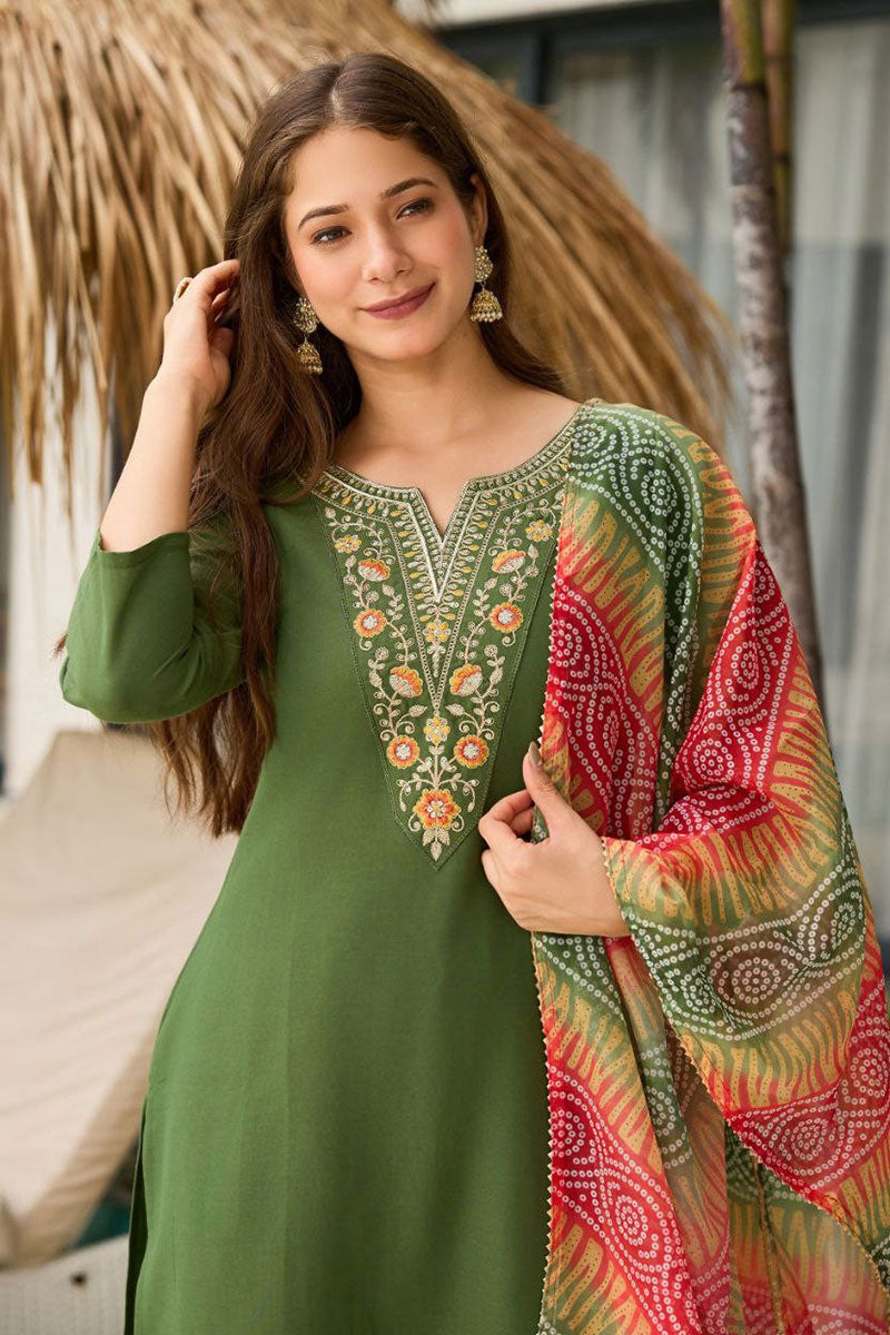 Green Embroidered Kurta Set with Dupatta | Elegant Festive Wear UK RTI
