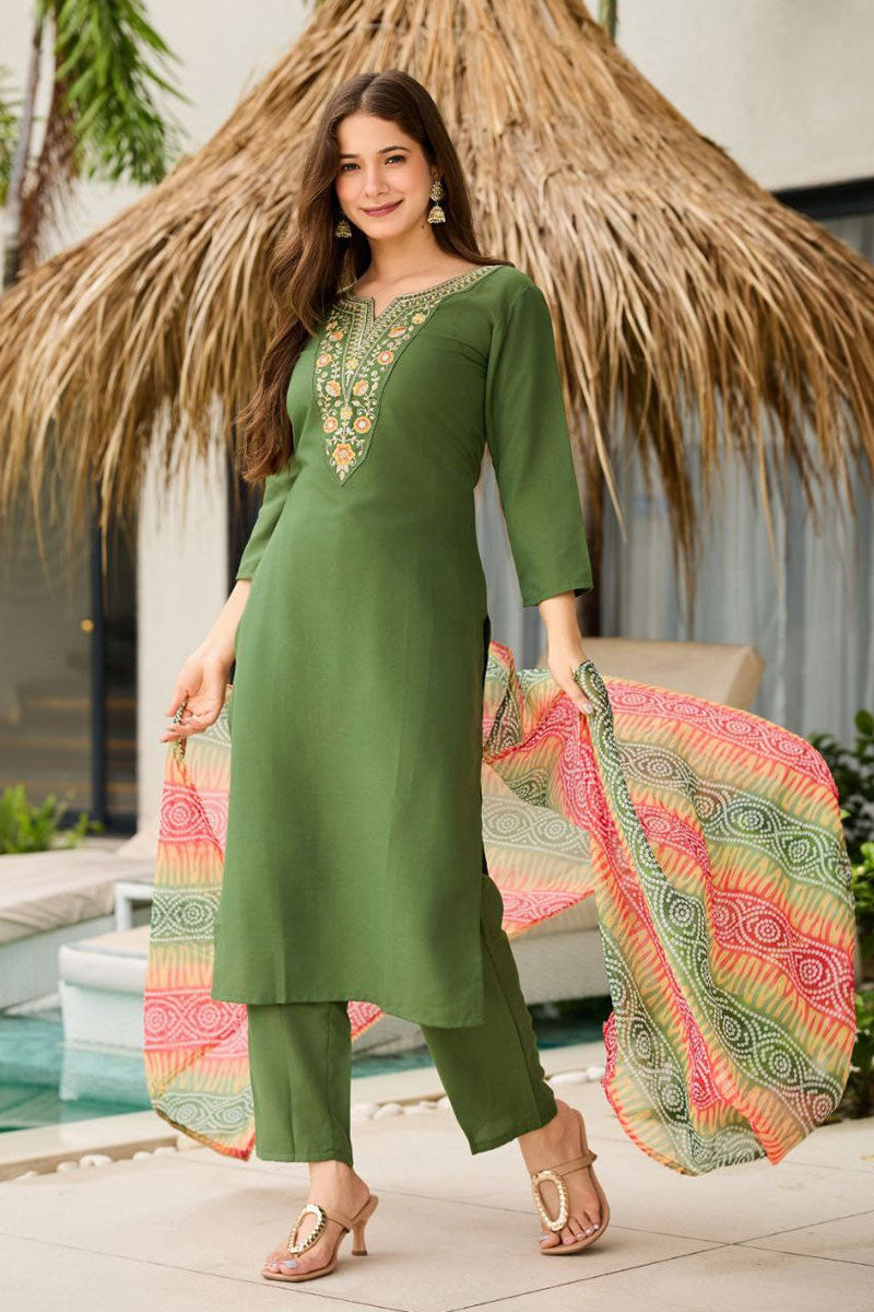 Green Embroidered Kurta Set with Dupatta | Elegant Festive Wear UK RTI