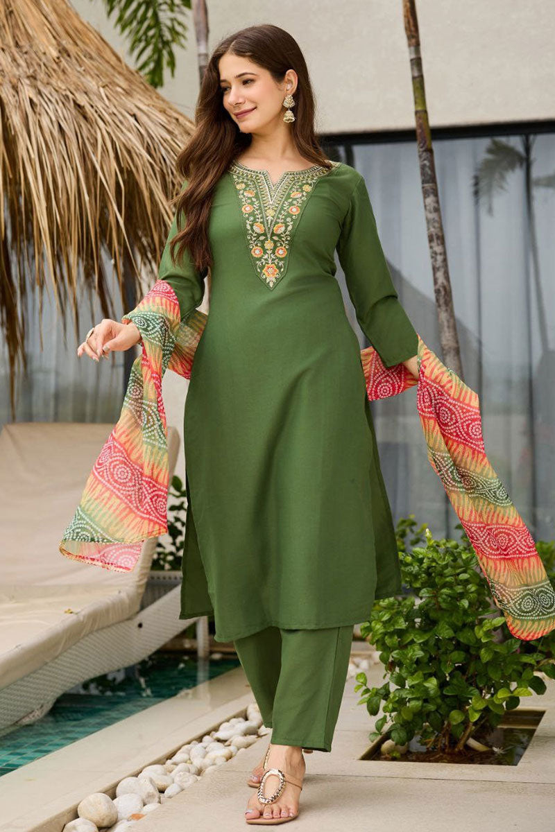 Green Embroidered Kurta Set with Dupatta | Elegant Festive Wear UK RTI
