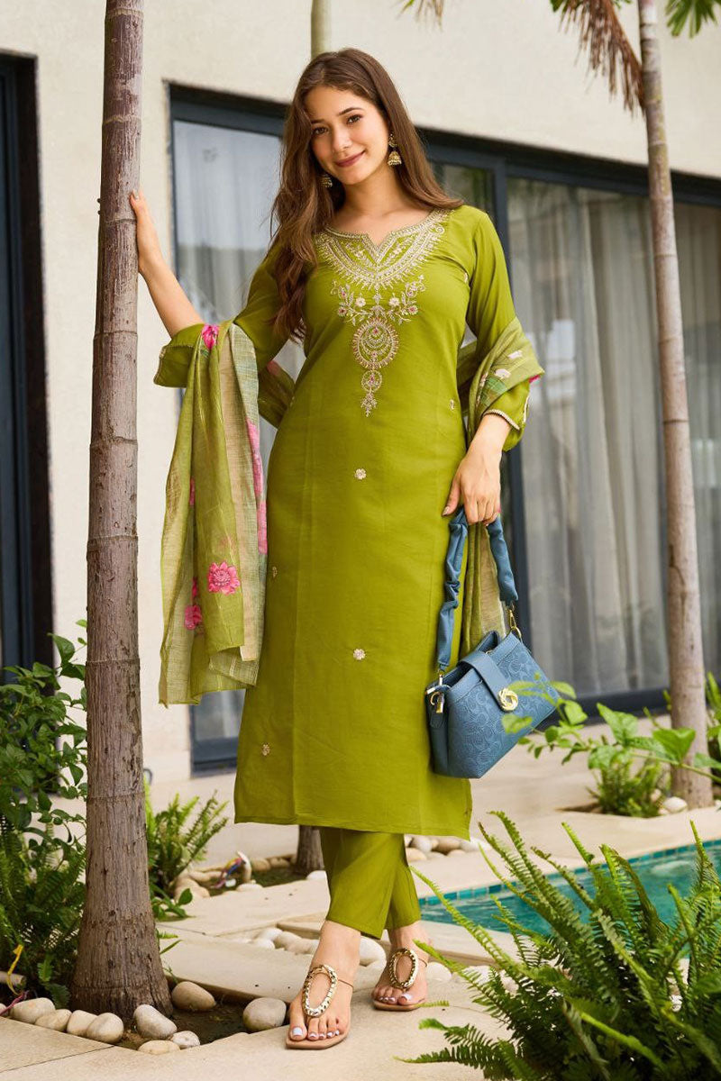 Green Embroidered Kurta Set with Dupatta | Elegant Festive Wear UK PR