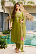 Green Embroidered Kurta Set with Dupatta | Elegant Festive Wear UK PR