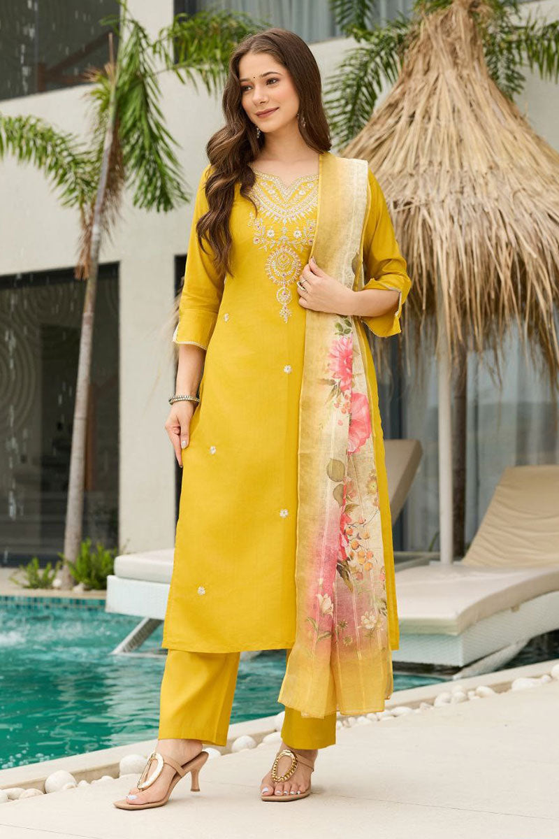 Yellow Embroidered Kurta Set with Dupatta | Elegant Festive Wear UK PR