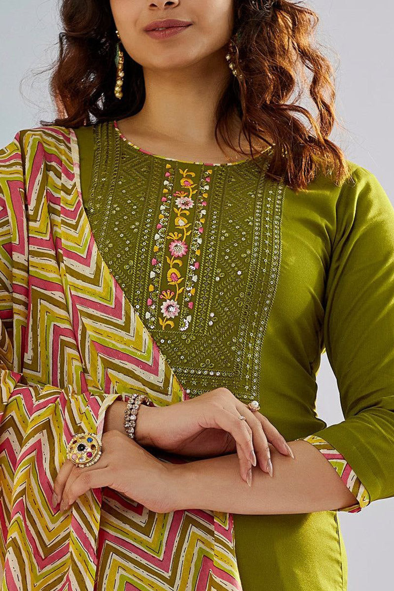 Mehendhi Green Embroidered Kurta Set with Dupatta | Elegant Festive Wear UK PR
