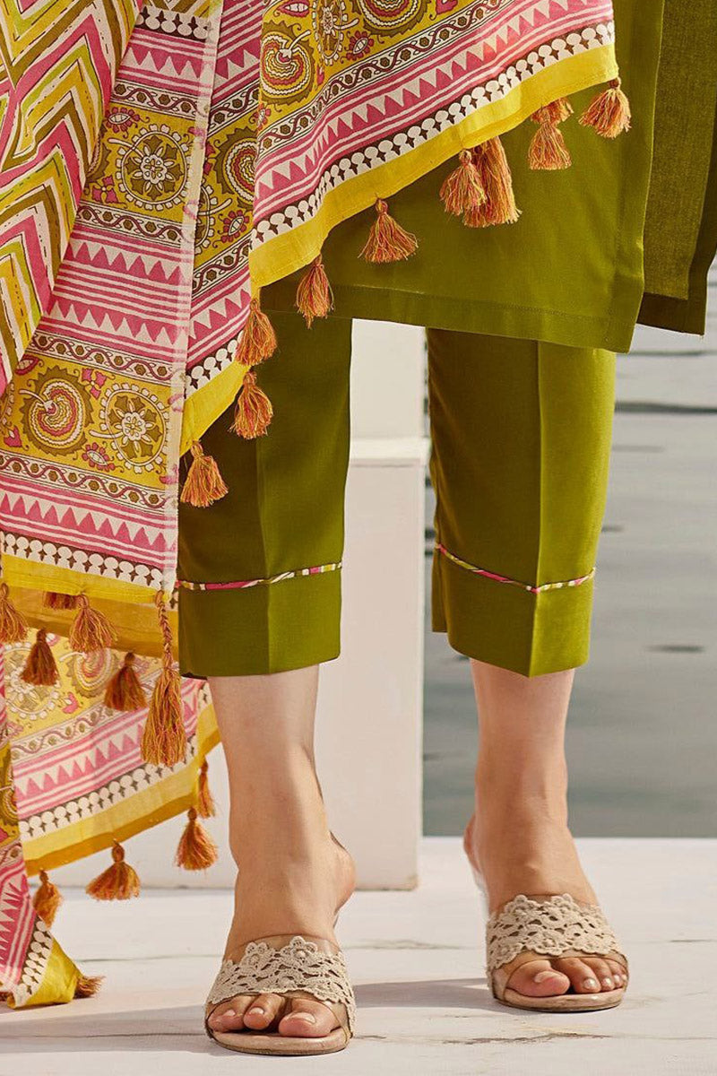 Mehendhi Green Embroidered Kurta Set with Dupatta | Elegant Festive Wear UK PR